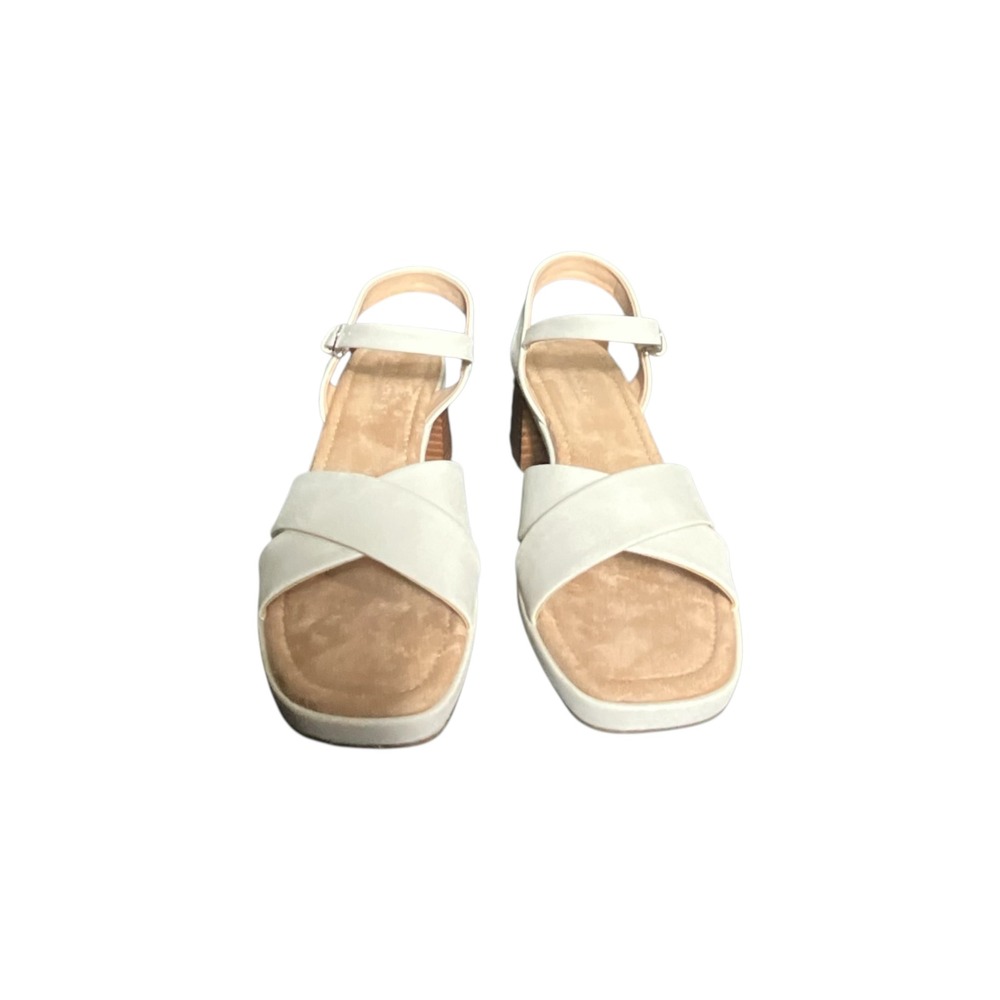 Aerosoles Cinzia Block Off White Faux Leather Heel Sandals